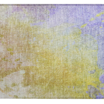 2' X 3' Blue Gold and Wheat Abstract Washable Non Skid Indoor Outdoor Area Rug