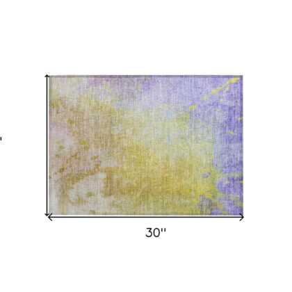 2' X 3' Blue Gold and Wheat Abstract Washable Non Skid Indoor Outdoor Area Rug
