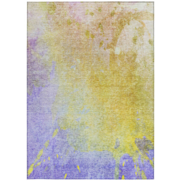 8' X 10' Blue Gold and Wheat Abstract Washable Non Skid Indoor Outdoor Area Rug