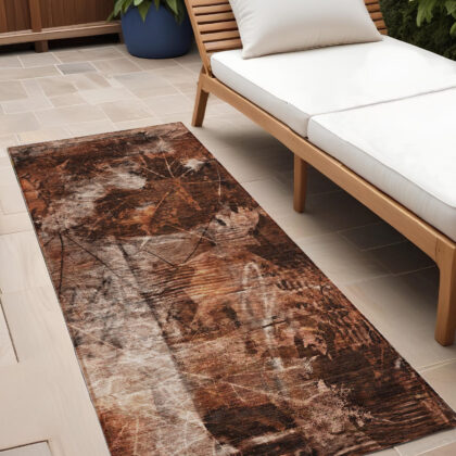 8' Runner Orange Floral Washable Non Skid Indoor Outdoor Runner Rug