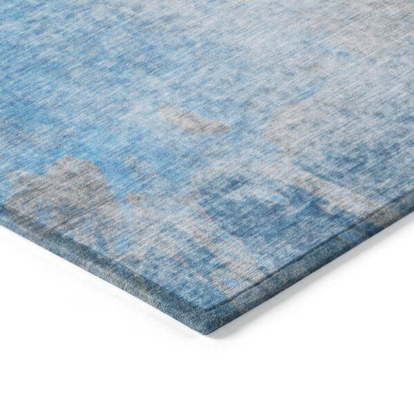 3' X 5' Blue and Gray Abstract Washable Non Skid Indoor Outdoor Area Rug