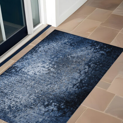 2' X 3' Blue Washable Non Skid Indoor Outdoor Area Rug