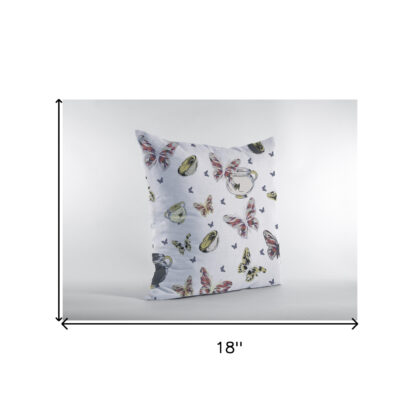 18" White Butterflies Zippered Suede Throw Pillow