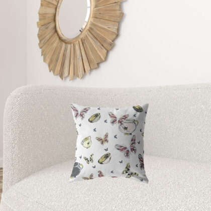 18" White Butterflies Zippered Suede Throw Pillow
