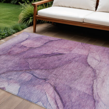 8' X 10' Purple Lilac And Lavender Abstract Washable Indoor Outdoor Area Rug