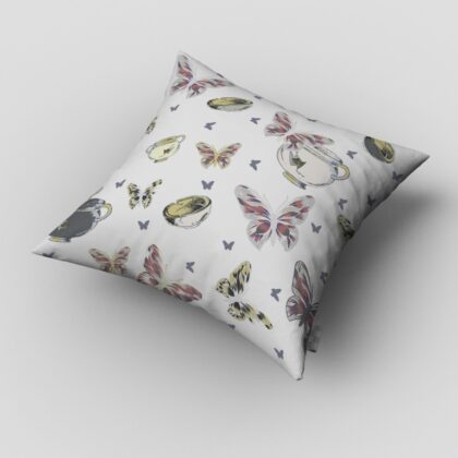 18" White Butterflies Zippered Suede Throw Pillow