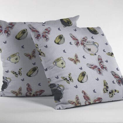 18" White Butterflies Zippered Suede Throw Pillow
