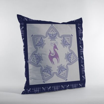 16” Gray Purple Horse Zippered Suede Throw Pillow