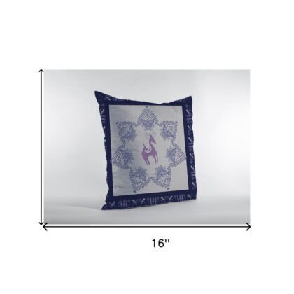 16” Gray Purple Horse Zippered Suede Throw Pillow