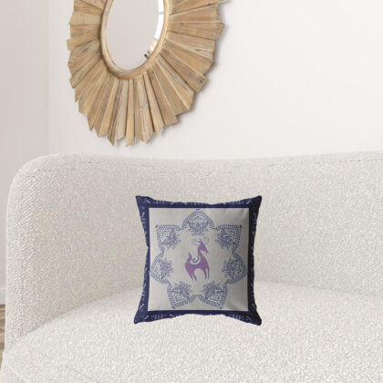 16” Gray Purple Horse Zippered Suede Throw Pillow