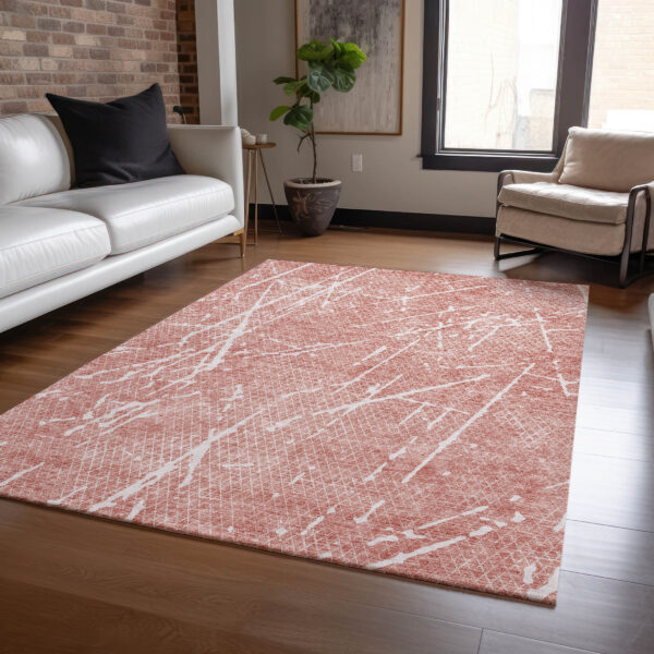 3' X 5' Blush And Ivory Abstract Washable Indoor Outdoor Area Rug