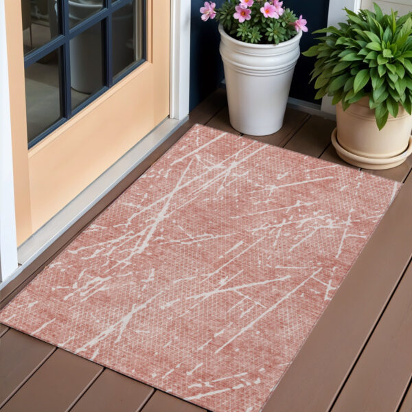 3' X 5' Blush And Ivory Abstract Washable Indoor Outdoor Area Rug