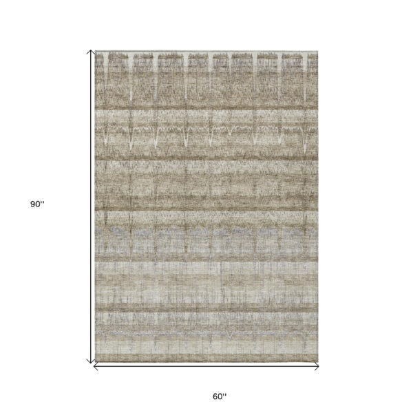 5' X 8' Taupe Gray And Beige Striped Washable Indoor Outdoor Area Rug