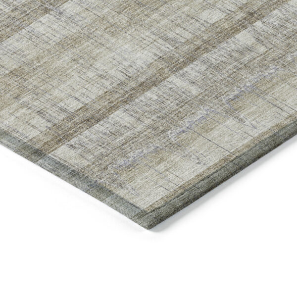 5' X 8' Taupe Gray And Beige Striped Washable Indoor Outdoor Area Rug