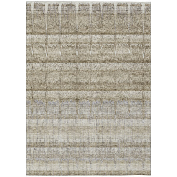 5' X 8' Taupe Gray And Beige Striped Washable Indoor Outdoor Area Rug