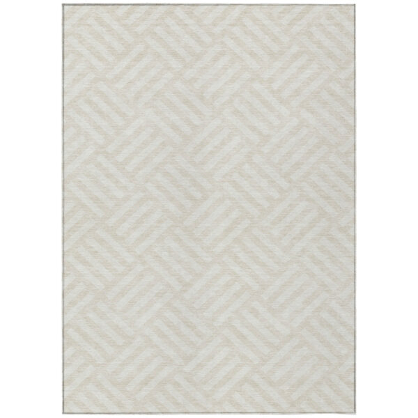 9' X 12' Ivory And Beige Geometric Washable Indoor Outdoor Area Rug