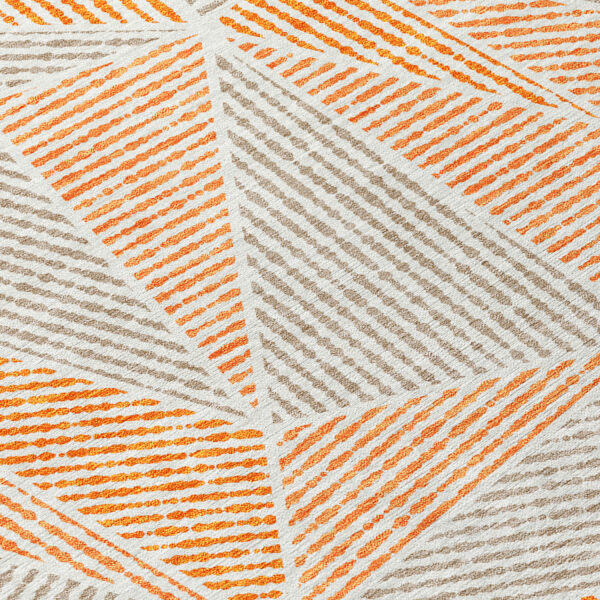 10' X 14' Orange Gray And Silver Geometric Washable Indoor Outdoor Area Rug