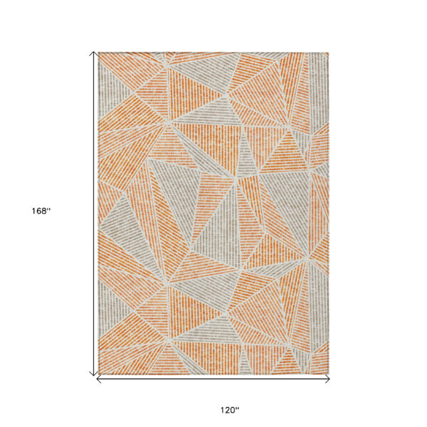 10' X 14' Orange Gray And Silver Geometric Washable Indoor Outdoor Area Rug