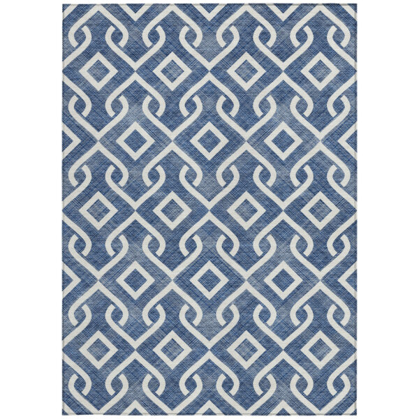 10' X 14' Navy Blue And Ivory Geometric Washable Indoor Outdoor Area Rug