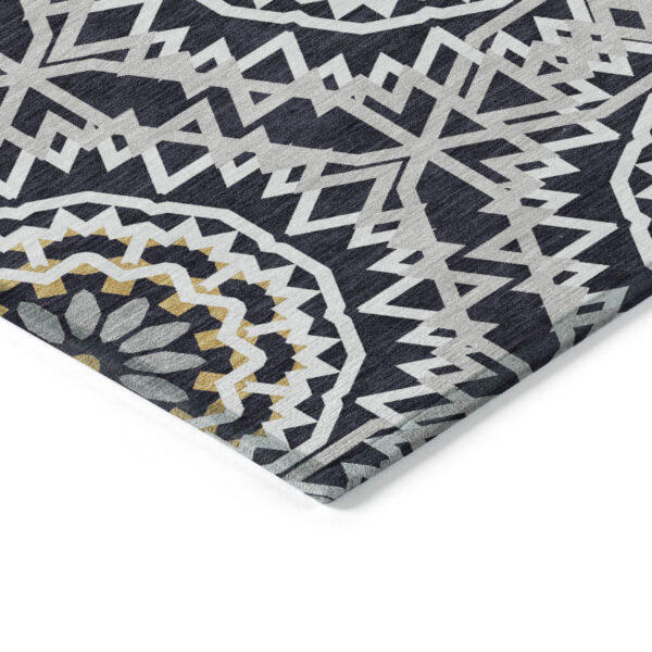9' X 12' Black Ivory And Gray Floral Medallion Washable Indoor Outdoor Area Rug