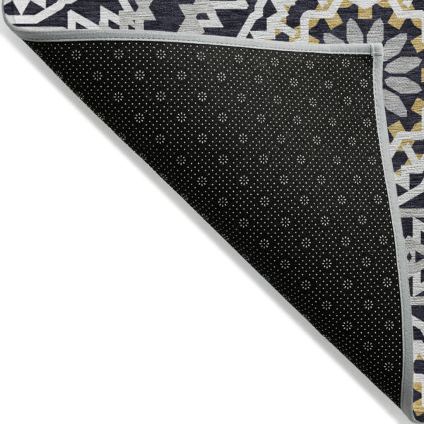 9' X 12' Black Ivory And Gray Floral Medallion Washable Indoor Outdoor Area Rug