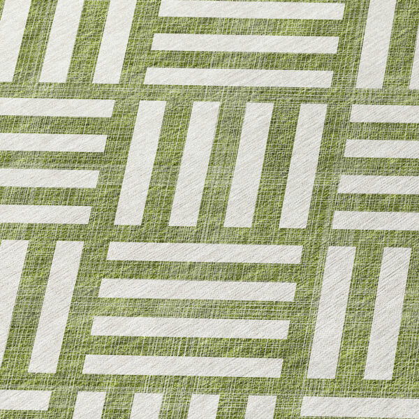 5' X 8' Olive Green And Ivory Geometric Washable Indoor Outdoor Area Rug