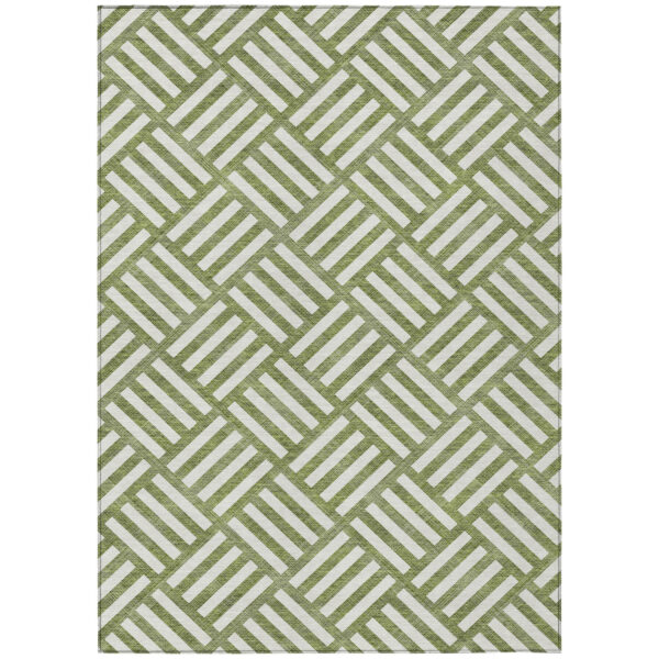 5' X 8' Olive Green And Ivory Geometric Washable Indoor Outdoor Area Rug