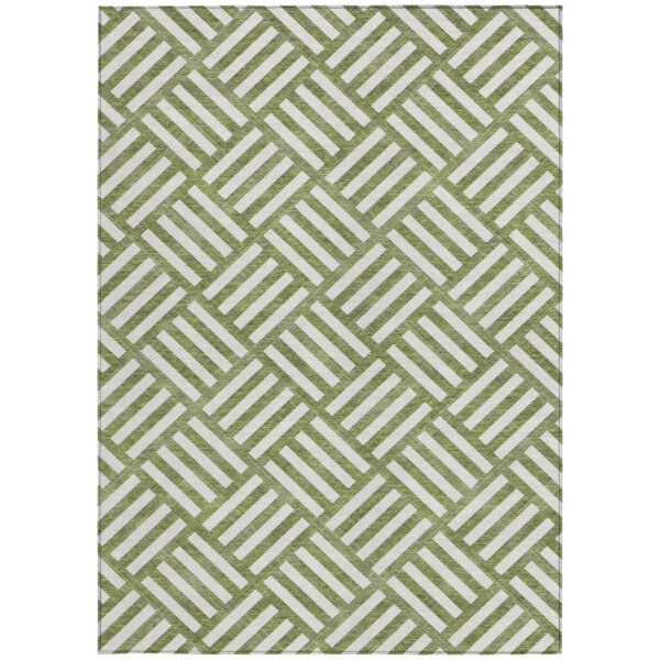 5' X 8' Olive Green And Ivory Geometric Washable Indoor Outdoor Area Rug