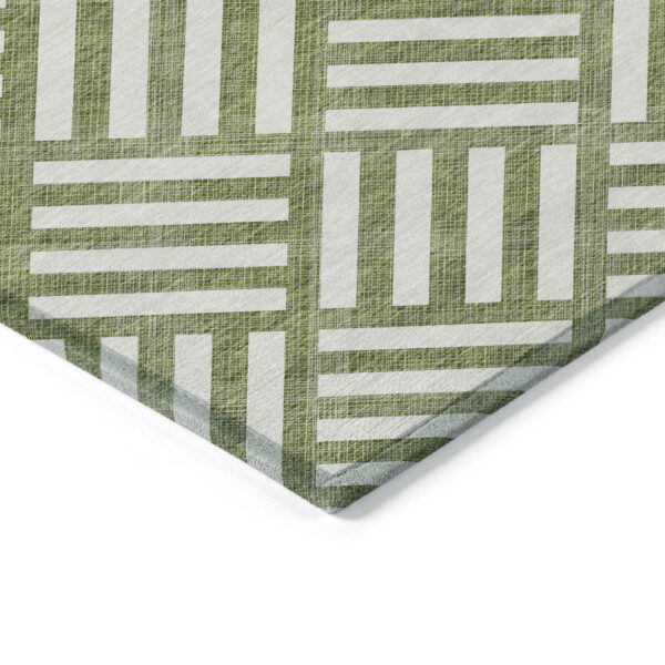5' X 8' Olive Green And Ivory Geometric Washable Indoor Outdoor Area Rug