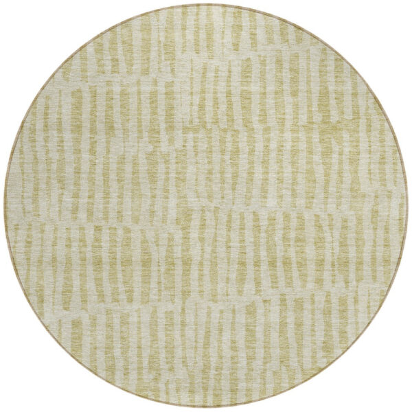8' Beige And Tan Round Striped Washable Indoor Outdoor Area Rug