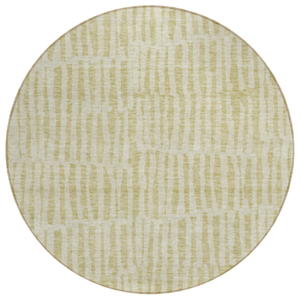 8' Beige And Tan Round Striped Washable Indoor Outdoor Area Rug