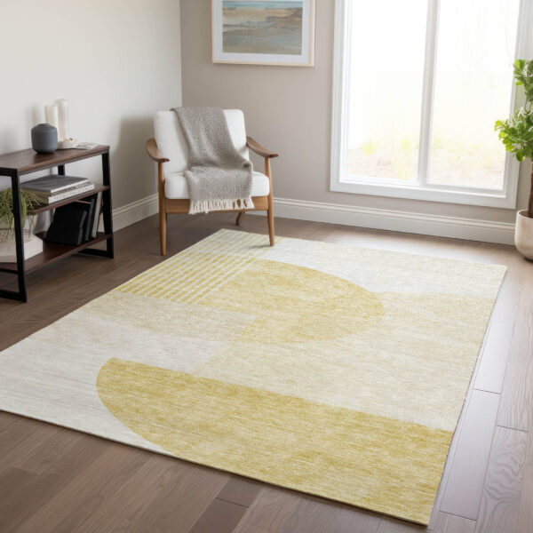 8' X 10' Gold Wheat And Ivory Geometric Washable Indoor Outdoor Area Rug