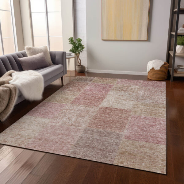 5' X 8' Blush Pink And Mauve Patchwork Washable Indoor Outdoor Area Rug