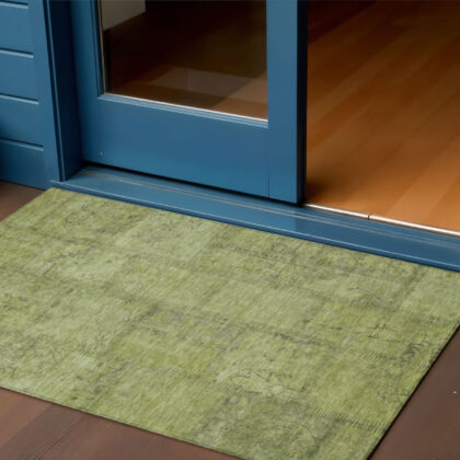 3' X 5' Fern Green And Artichoke Green Patchwork Washable Indoor Outdoor Area Rug