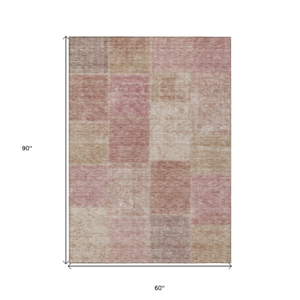 5' X 8' Blush Pink And Mauve Patchwork Washable Indoor Outdoor Area Rug