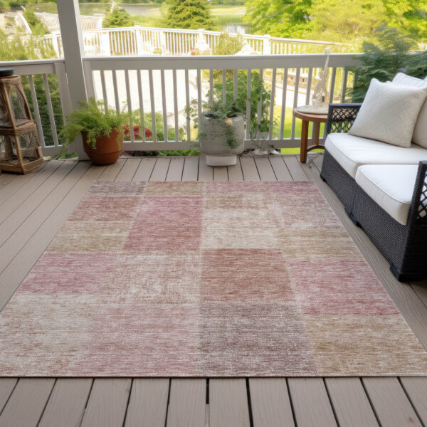 5' X 8' Blush Pink And Mauve Patchwork Washable Indoor Outdoor Area Rug