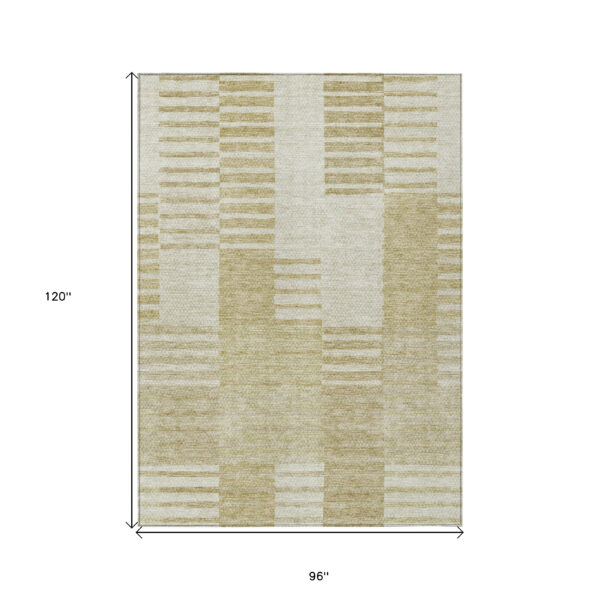 8' X 10' Beige And Ivory Striped Washable Indoor Outdoor Area Rug