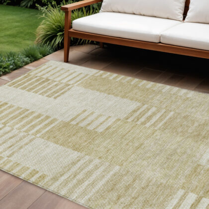 8' X 10' Beige And Ivory Striped Washable Indoor Outdoor Area Rug
