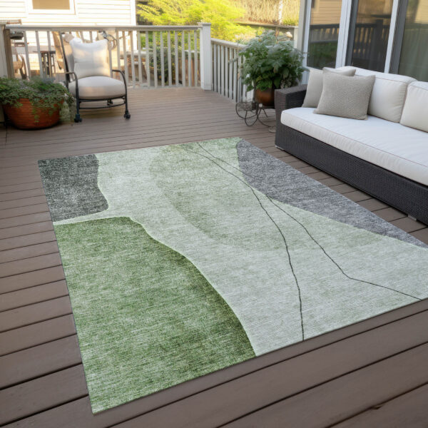 10' X 14' Green Olive Green And Gray Abstract Washable Indoor Outdoor Area Rug