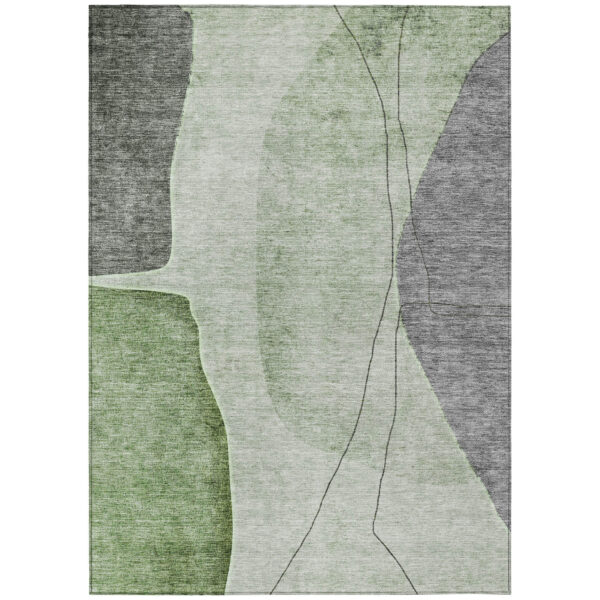 10' X 14' Green Olive Green And Gray Abstract Washable Indoor Outdoor Area Rug
