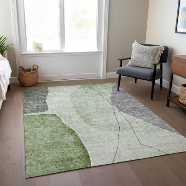 10' X 14' Green Olive Green And Gray Abstract Washable Indoor Outdoor Area Rug