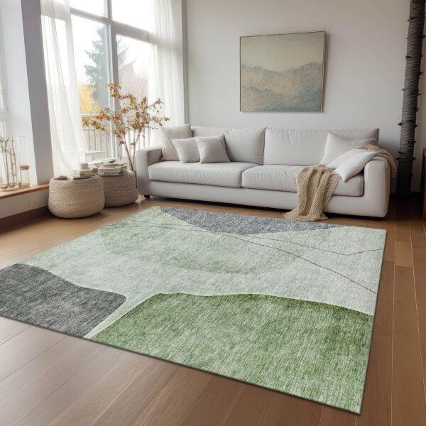 10' X 14' Green Olive Green And Gray Abstract Washable Indoor Outdoor Area Rug