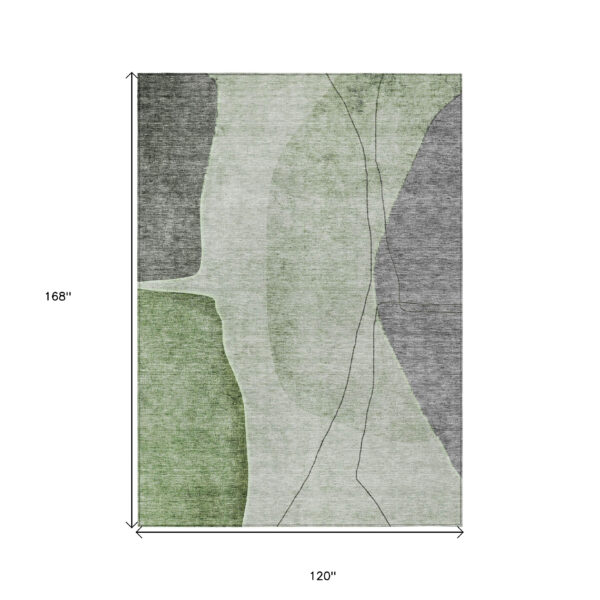 10' X 14' Green Olive Green And Gray Abstract Washable Indoor Outdoor Area Rug