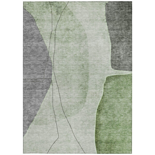 10' X 14' Green Olive Green And Gray Abstract Washable Indoor Outdoor Area Rug