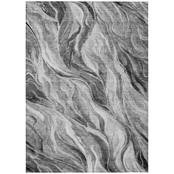 5' X 8' Gray Charcoal And Ivory Abstract Washable Indoor Outdoor Area Rug