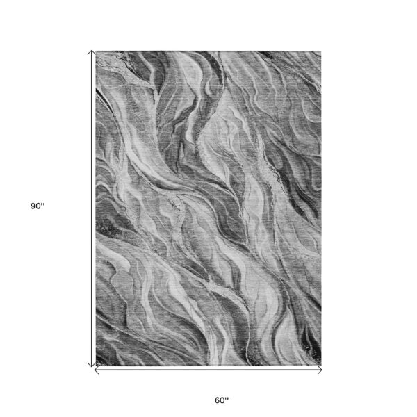 5' X 8' Gray Charcoal And Ivory Abstract Washable Indoor Outdoor Area Rug
