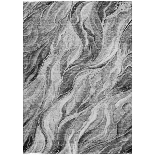 5' X 8' Gray Charcoal And Ivory Abstract Washable Indoor Outdoor Area Rug