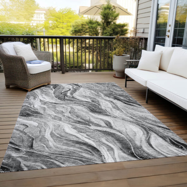 5' X 8' Gray Charcoal And Ivory Abstract Washable Indoor Outdoor Area Rug