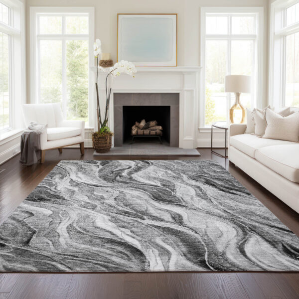 5' X 8' Gray Charcoal And Ivory Abstract Washable Indoor Outdoor Area Rug