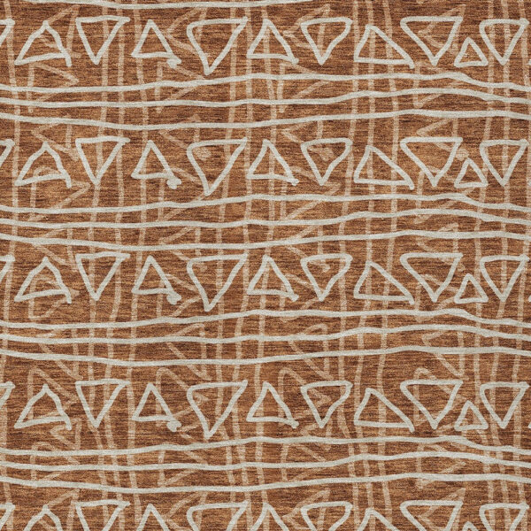 8' X 10' Terra Cotta Copper And Beige Geometric Washable Indoor Outdoor Area Rug